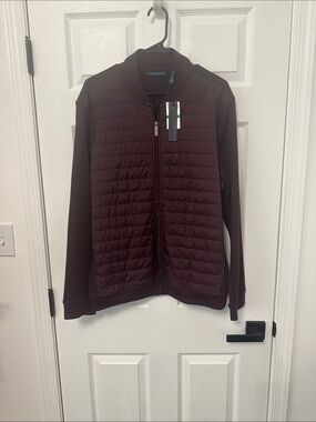 Perry Ellis Quilted Bomber Jacket in Deep Burgundy